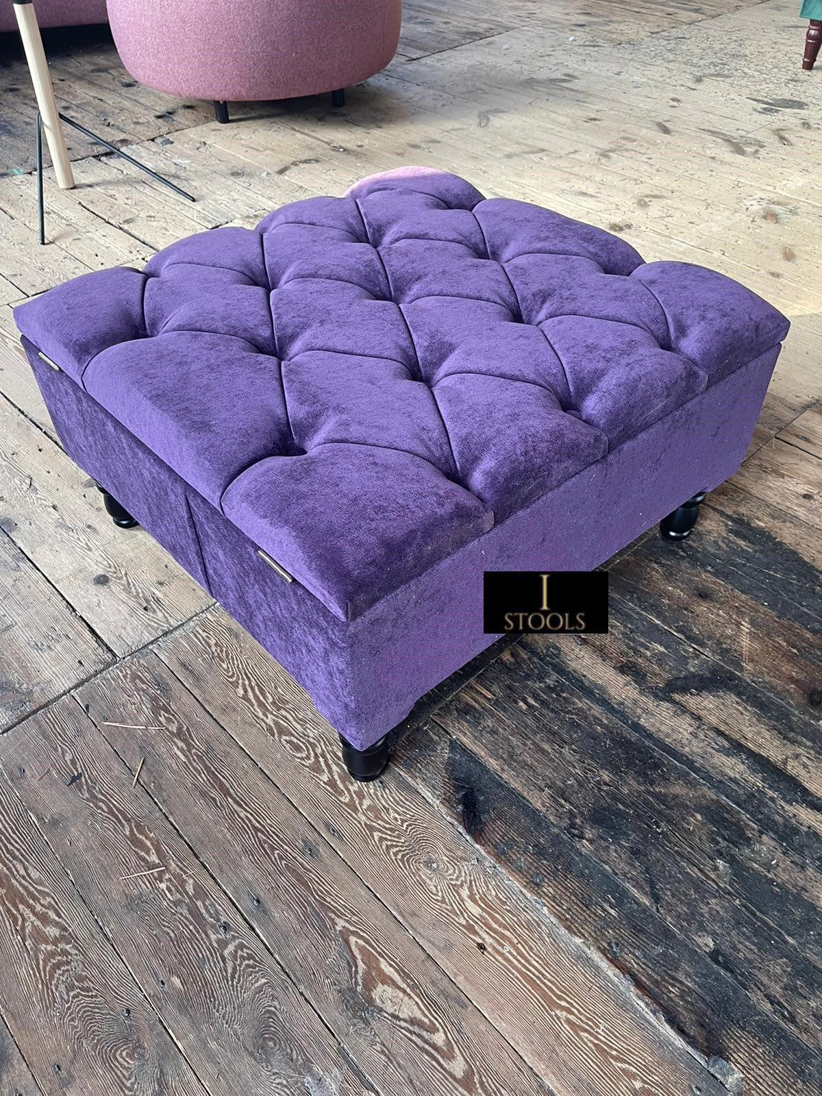Purple Aubergine Square Ottoman Storage | Purple Velvet Footstool And Pouffe UK - ISTOOLS