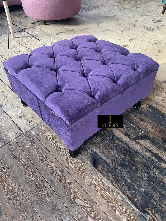 Purple Aubergine Square Ottoman Storage | Purple Velvet Footstool And Pouffe UK - ISTOOLS