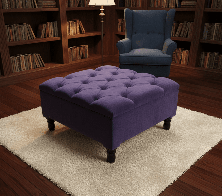 Luxury aubergine velvet ottoman with hidden storage for living room and bedroom  - ISTOOLS