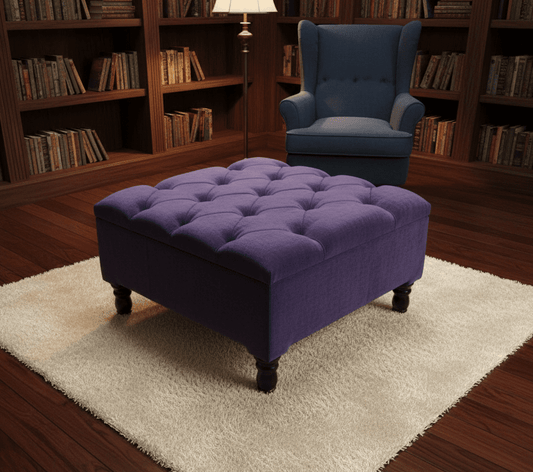 Luxury aubergine velvet ottoman with hidden storage for living room and bedroom  - ISTOOLS