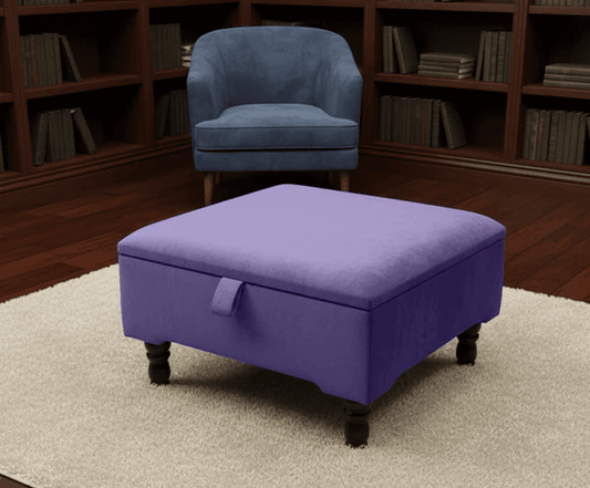 Purple Aubergine Velvet Ottoman Storage | Square Footstool & Pouffe UK - ISTOOLS