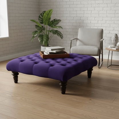 Purple Modern Square Tufted Footstool Multi - Toned Designer Style - ISTOOLS