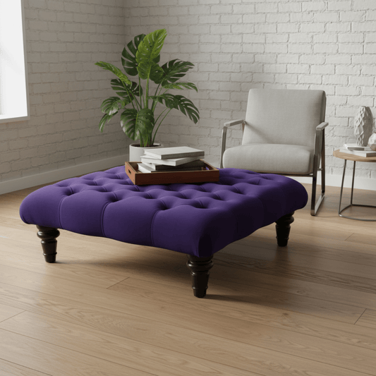 Purple Modern Square Tufted Footstool Multi - Toned Designer Style - ISTOOLS
