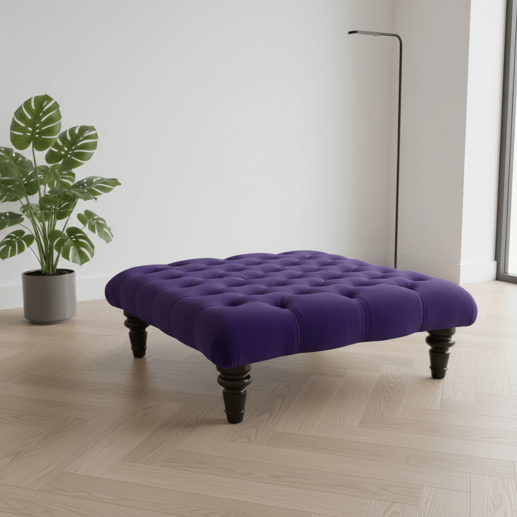 Purple Modern Square Tufted Footstool Multi - Toned Designer Style - ISTOOLS