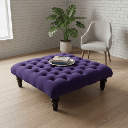 Purple Modern Square Tufted Footstool Multi - Toned Designer Style - ISTOOLS