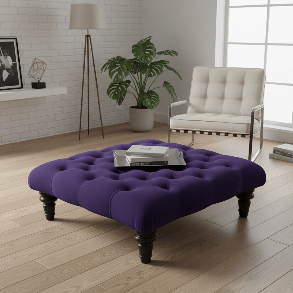 Purple Modern Square Tufted Footstool Multi - Toned Designer Style - ISTOOLS