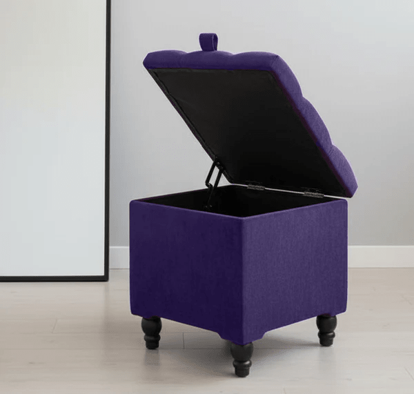 Purple Velvet Footstool with Storage – Aubergine Small Ottoman UK - ISTOOLS