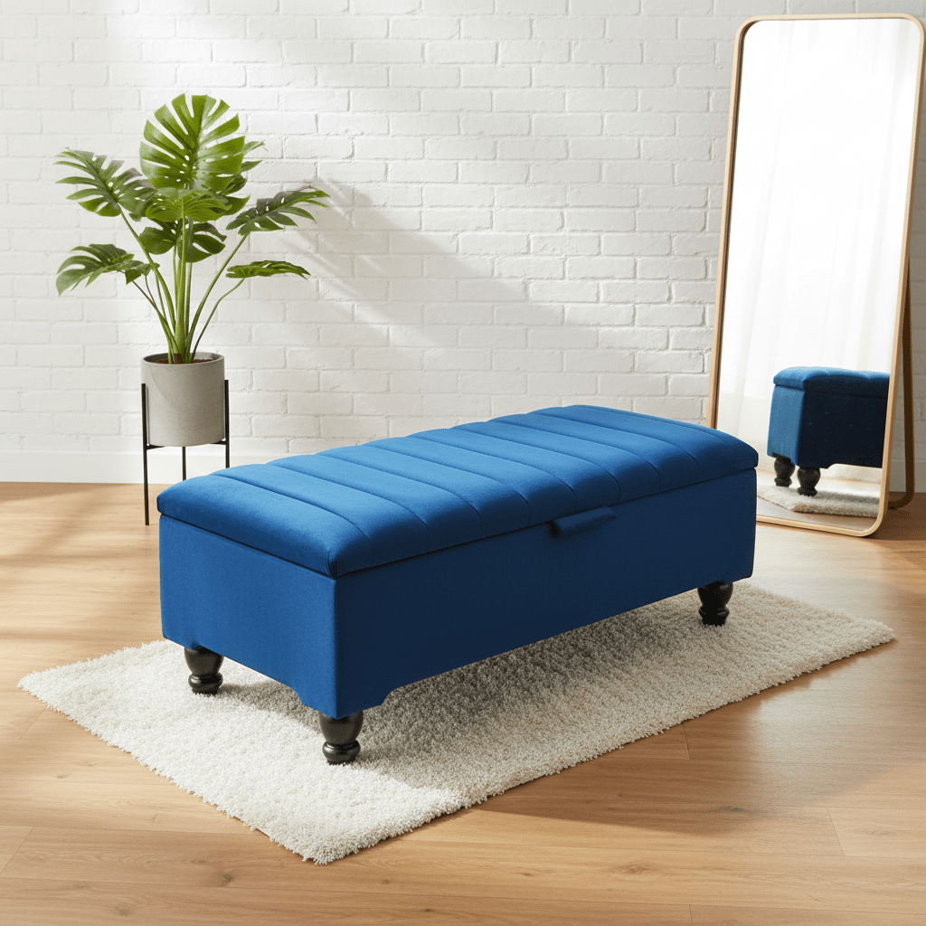 Modern velvet storage bench ottoman with thick foam padding - ISTOOLS