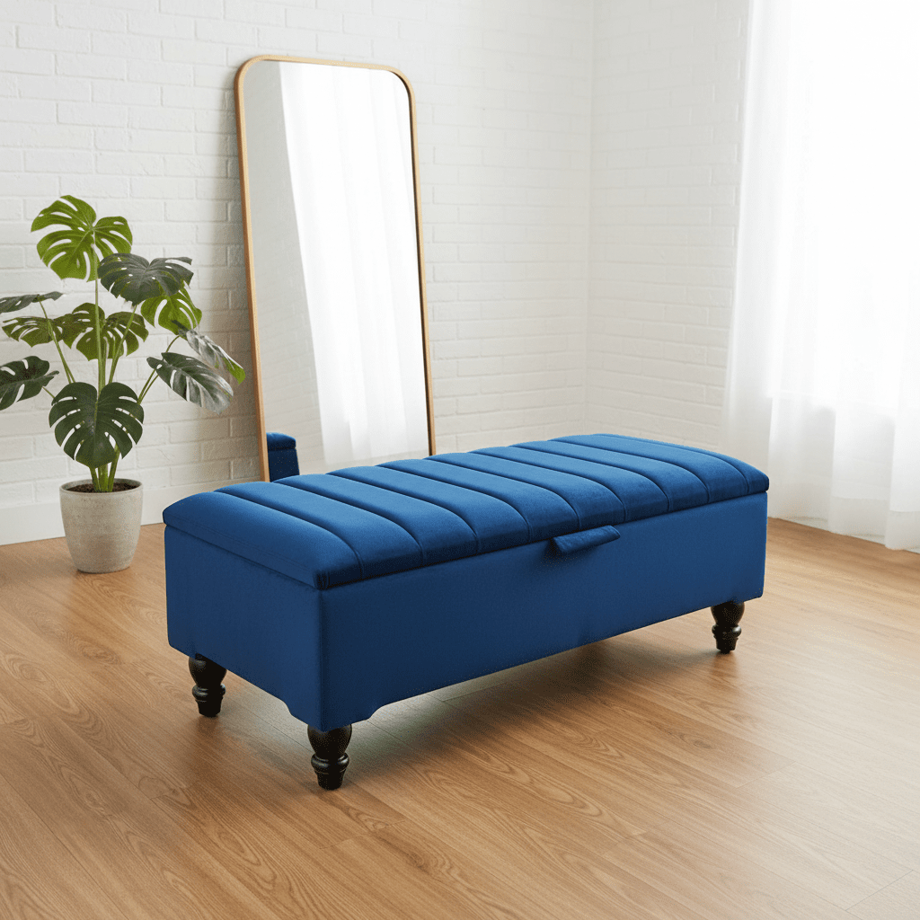 Plush velvet multi-functional ottoman storage bench for living room - ISTOOLS