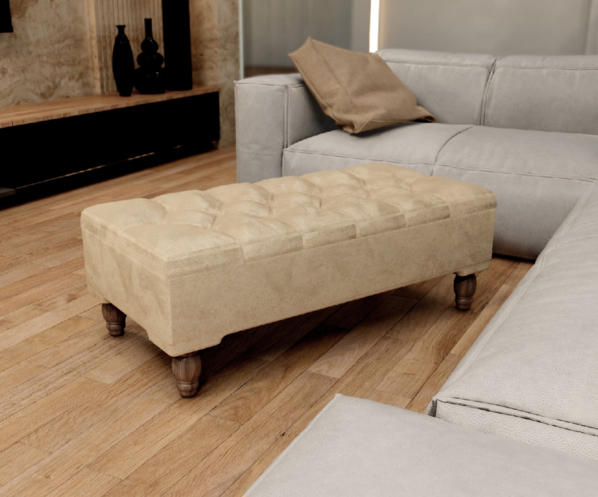 Rectangular chesterfield buttoned Storage Bench coffee table footstool - ISTOOLS