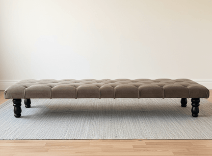 Elegant diamond tufted footstool with solid wooden legs - ISTOOLS