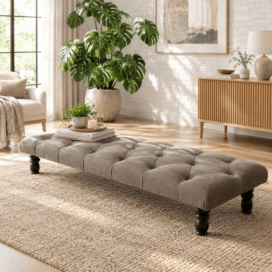 Rectangular Sand Coloured Chesterfield Footstool – Luxury Velvet Ottoman UK - ISTOOLS