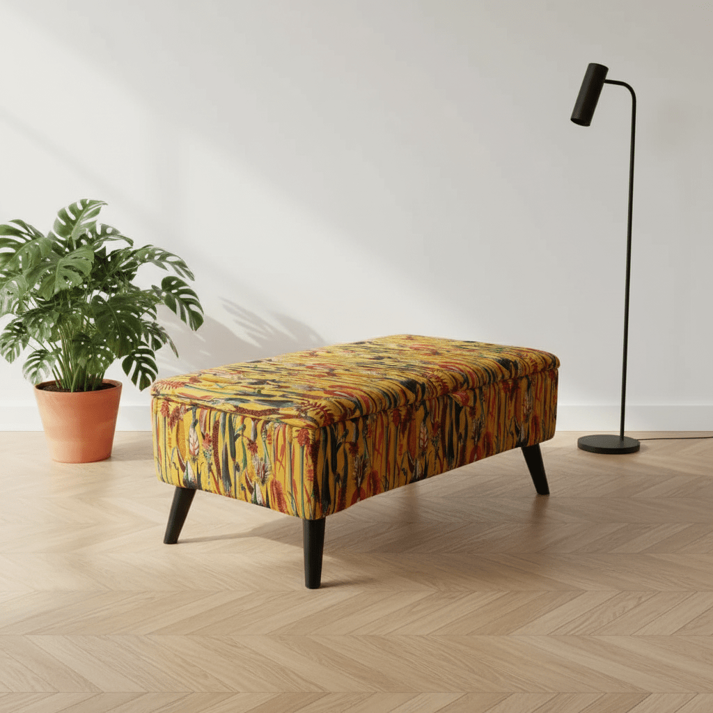 Rectangular Storage Ottoman Coffee Table – Multi - Coloured Artistic Design, Handcrafted UK - ISTOOLS