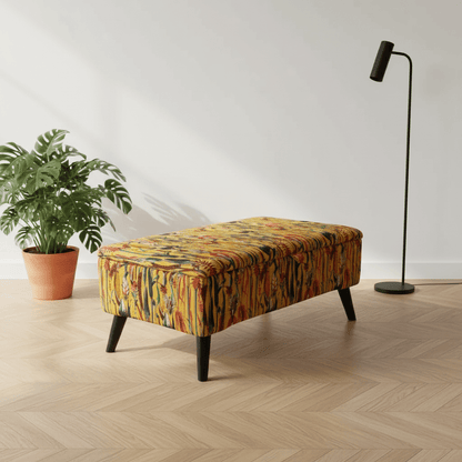 Rectangular Storage Ottoman Coffee Table – Multi - Coloured Artistic Design, Handcrafted UK - ISTOOLS