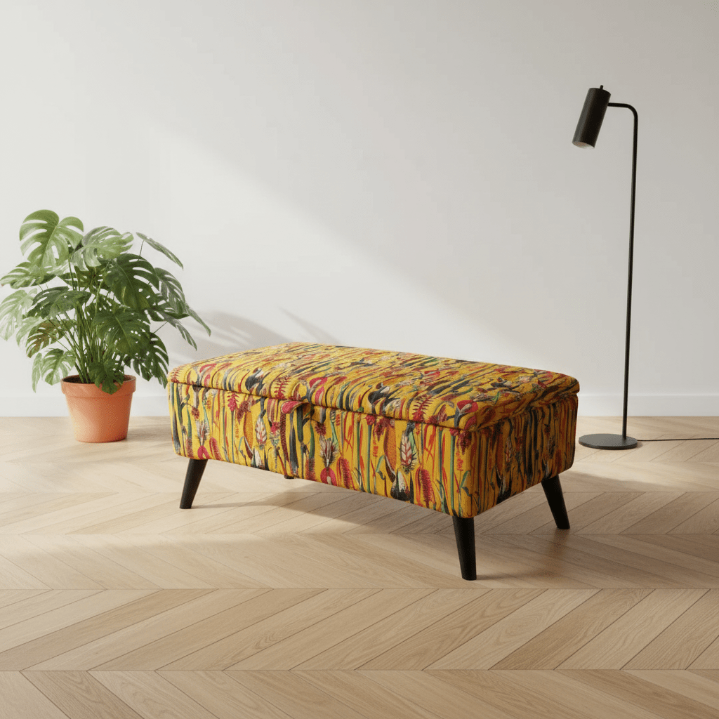 Rectangular Storage Ottoman Coffee Table – Multi - Coloured Artistic Design, Handcrafted UK - ISTOOLS