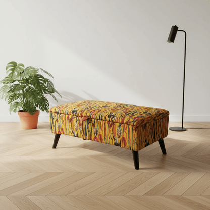 Rectangular Storage Ottoman Coffee Table – Multi - Coloured Artistic Design, Handcrafted UK - ISTOOLS