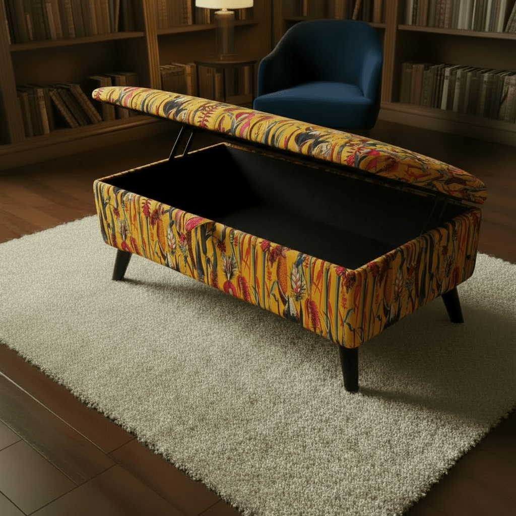 Rectangular Storage Ottoman Coffee Table – Multi - Coloured Artistic Design, Handcrafted UK - ISTOOLS