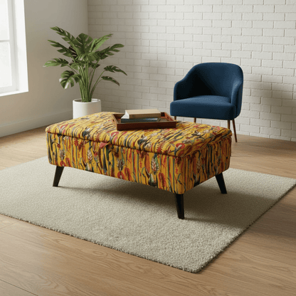 Rectangular Storage Ottoman Coffee Table – Multi - Coloured Artistic Design, Handcrafted UK - ISTOOLS