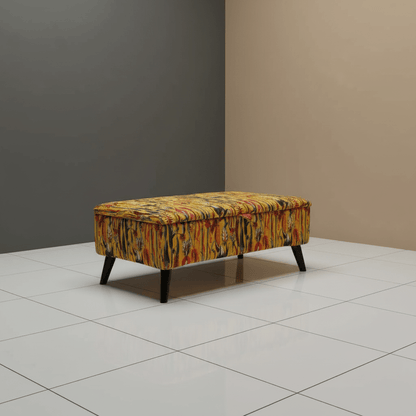 Rectangular Storage Ottoman Coffee Table – Multi - Coloured Artistic Design, Handcrafted UK - ISTOOLS