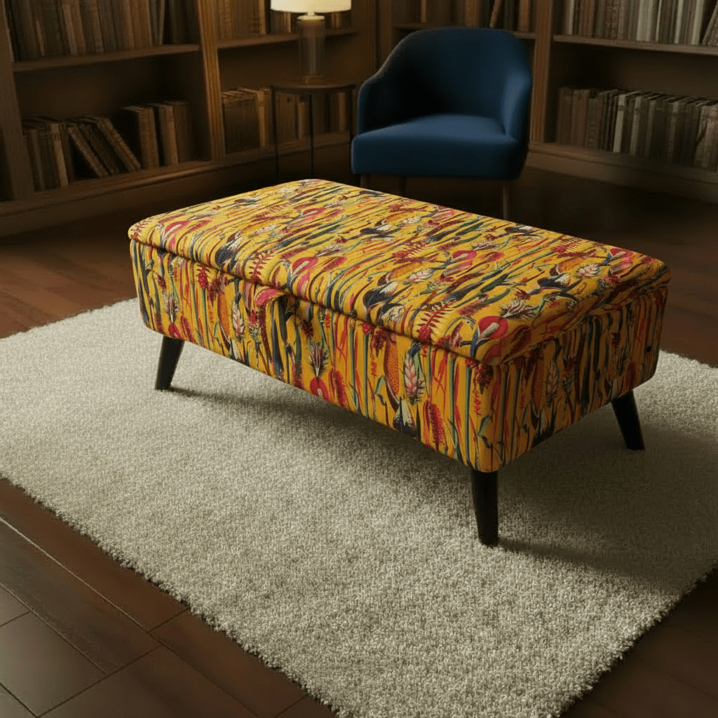 Rectangular Storage Ottoman Coffee Table – Multi - Coloured Artistic Design, Handcrafted UK - ISTOOLS