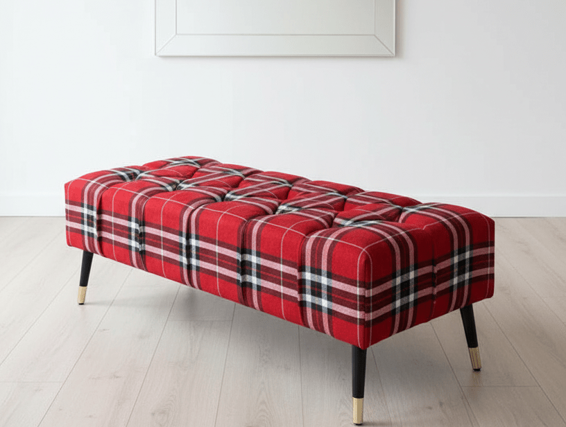 Red & Black Tartan Upholstered Footstool | Red Tartan Footstool Pouffe - ISTOOLS