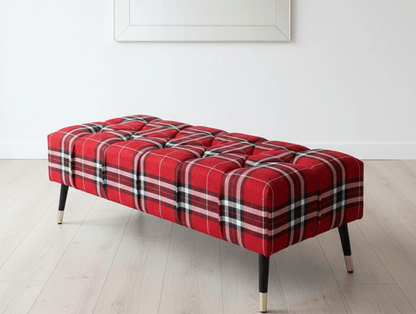 Red & Black Tartan Upholstered Footstool | Red Tartan Footstool Pouffe - ISTOOLS