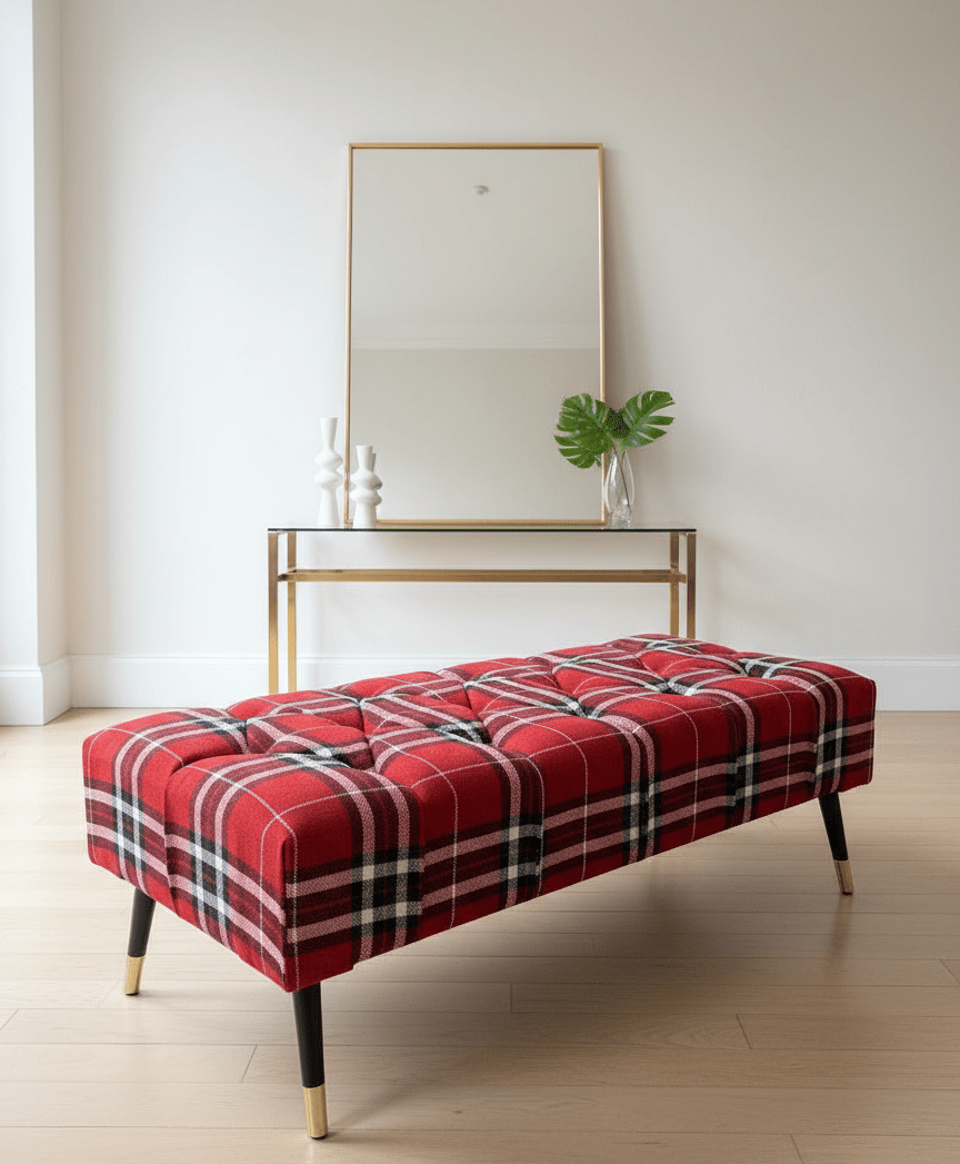 Handmade UK Red Tartan Ottoman Footstool - ISTOOLS