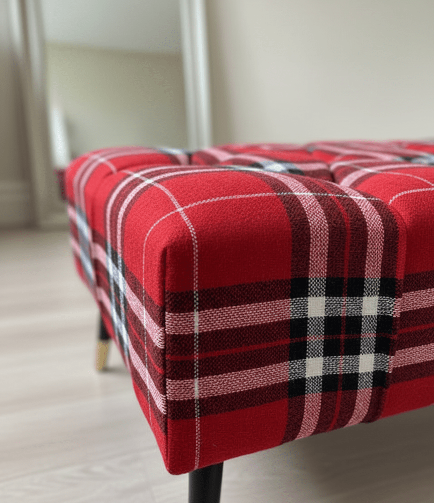 Red & Black Tartan Upholstered Footstool | Red Tartan Footstool Pouffe - ISTOOLS