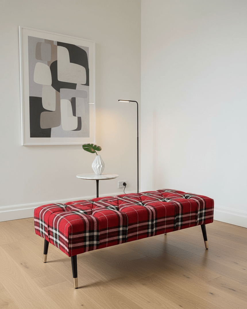 Stylish Red & Black Tartan Footstool for Living Room - ISTOOLS