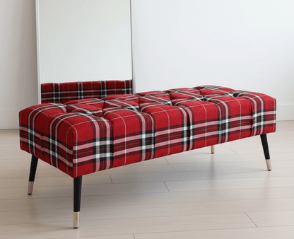 UK Storage Ottoman Pouffe Red Tartan Upholstered - ISTOOLS