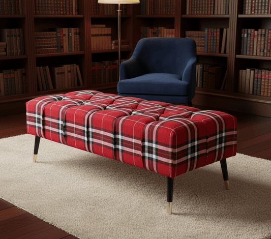 Red & Black Tartan Footstool Pouffe UK Storage Ottoman - ISTOOLS