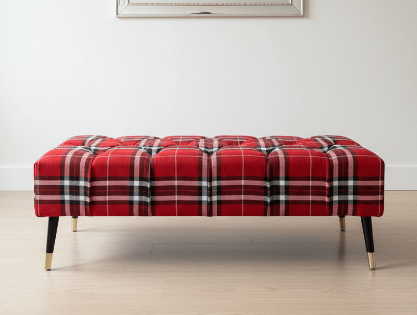 Red & Black Tartan Upholstered Footstool | Red Tartan Footstool Pouffe - ISTOOLS