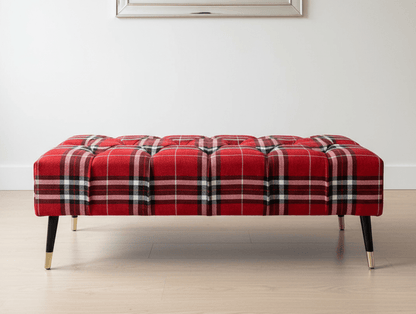 Red & Black Tartan Upholstered Footstool | Red Tartan Footstool Pouffe - ISTOOLS