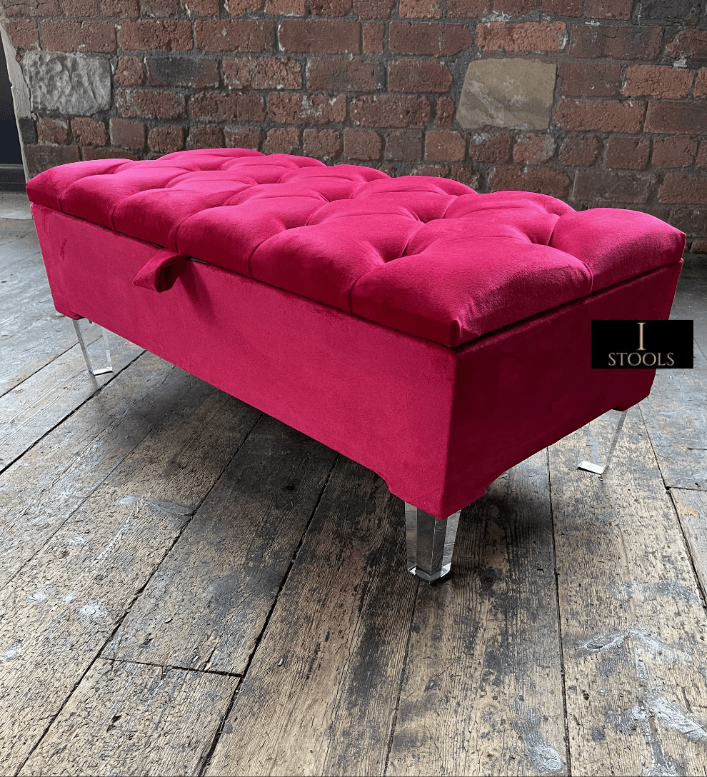 Red/Pink Ottoman Storage Bench | Red/Pink Ottoman Footrest coffee table - ISTOOLS