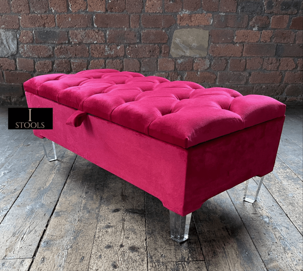 Red/Pink Ottoman Storage Bench | Red/Pink Ottoman Footrest coffee table - ISTOOLS