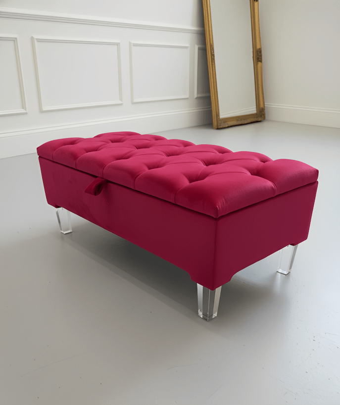Red/Pink Ottoman Storage Bench | Red/Pink Ottoman Footrest coffee table - ISTOOLS