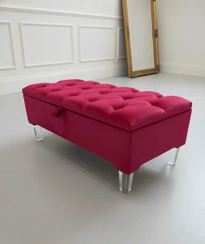 Red/Pink Ottoman Storage Bench | Red/Pink Ottoman Footrest coffee table - ISTOOLS
