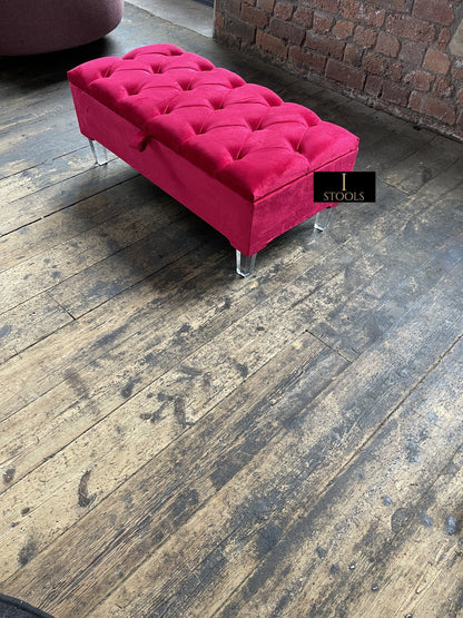 Red/Pink Ottoman Storage Bench | Red/Pink Ottoman Footrest coffee table - ISTOOLS