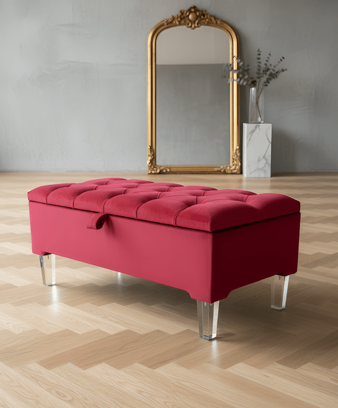 Red/Pink Ottoman Storage Bench | Red/Pink Ottoman Footrest coffee table - ISTOOLS
