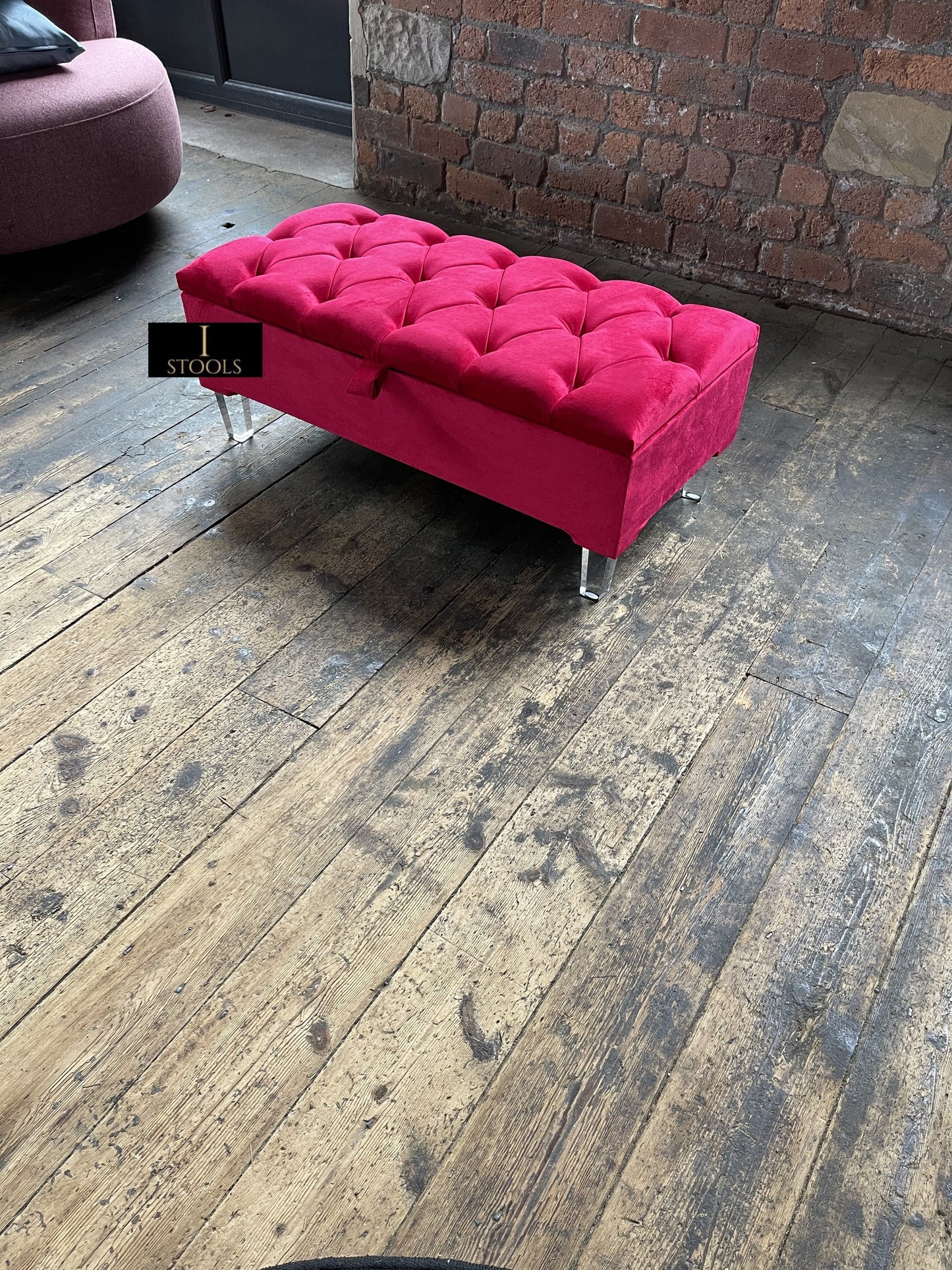 Red/Pink Ottoman Storage Bench | Red/Pink Ottoman Footrest coffee table - ISTOOLS