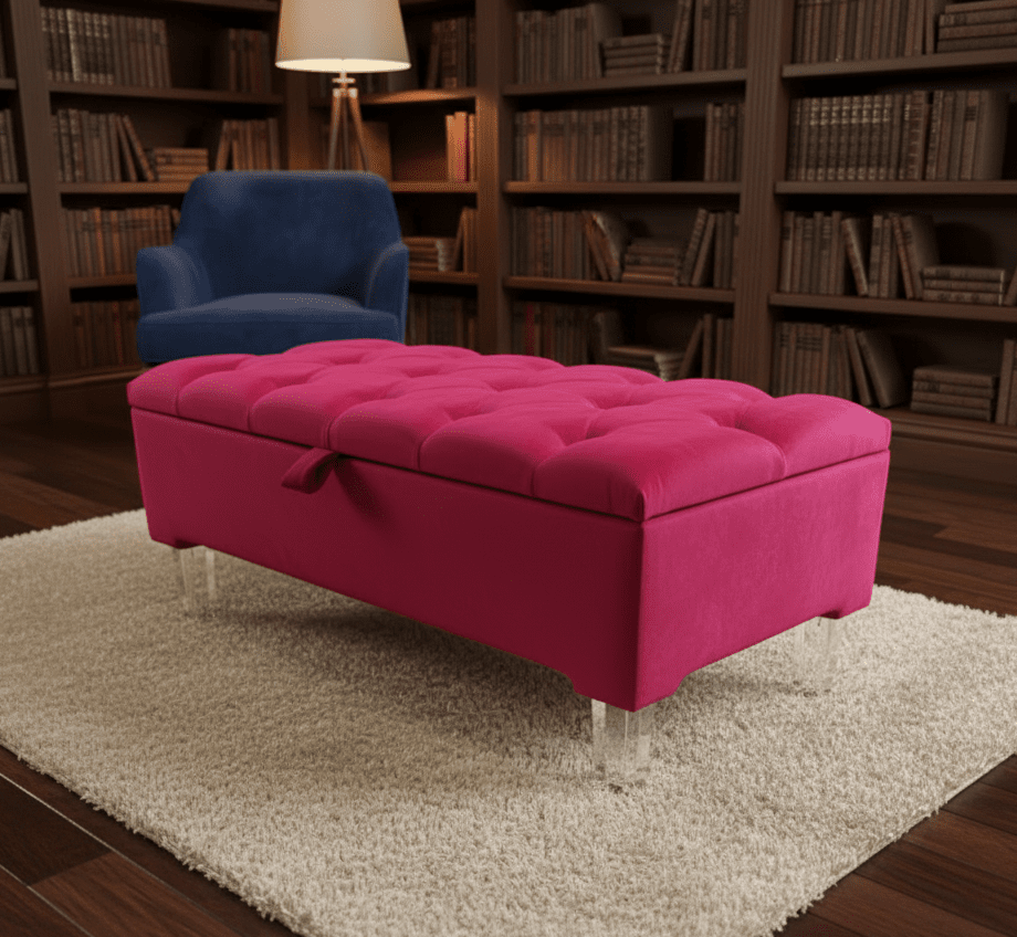 Red-Pink Velvet Storage Ottoman Bench with Hidden Storage UK - ISTOOLS