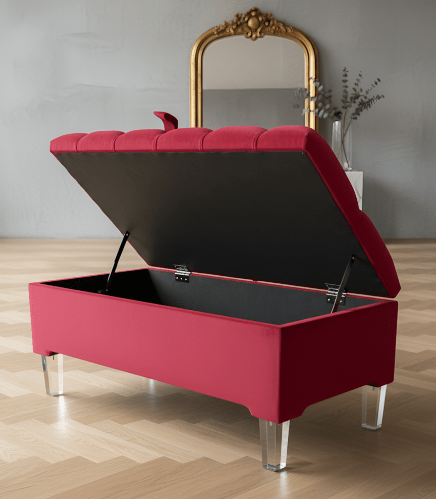 Red/Pink Ottoman Storage Bench | Red/Pink Ottoman Footrest coffee table - ISTOOLS