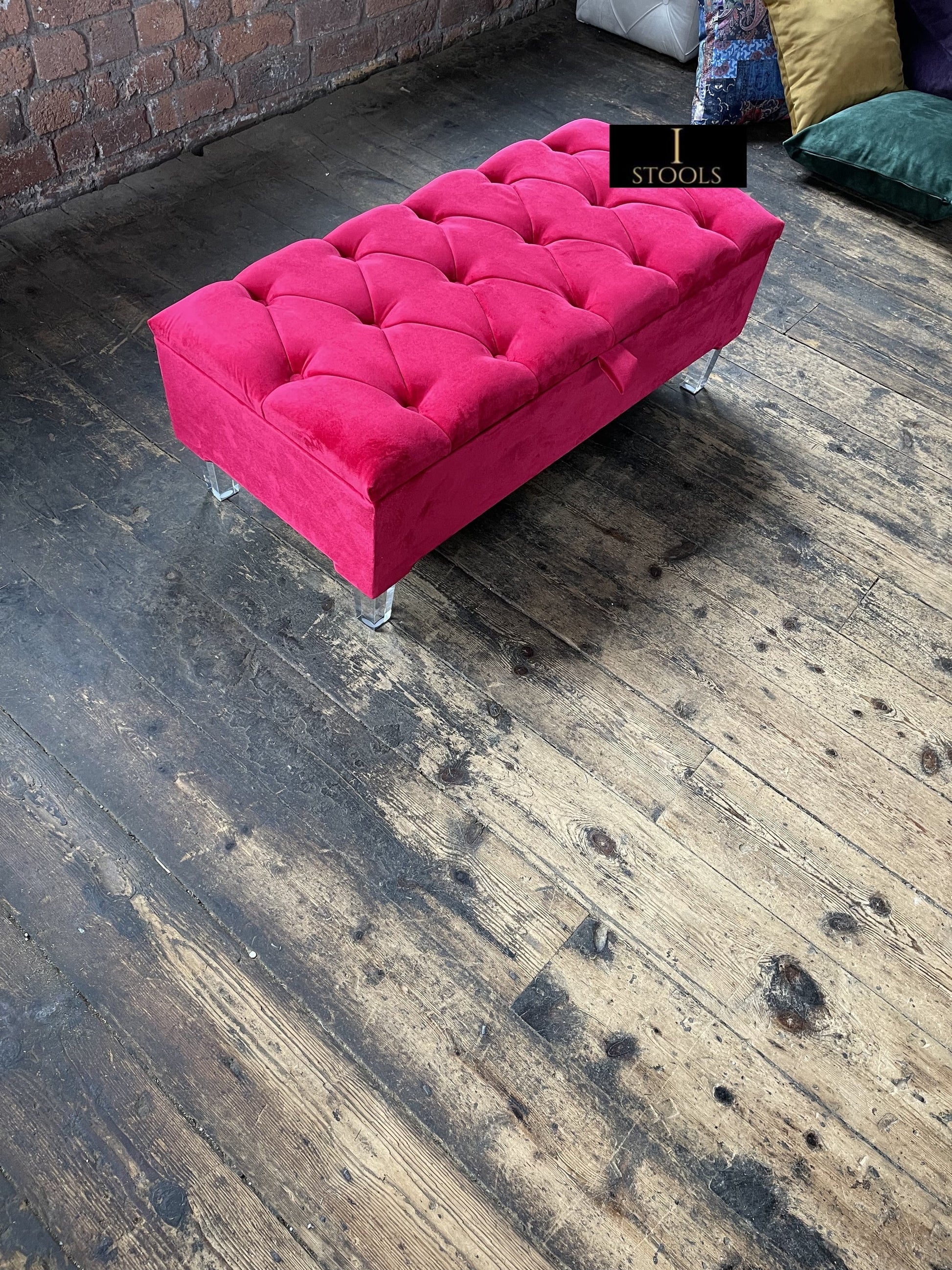 Red/Pink Ottoman Storage Bench | Red/Pink Ottoman Footrest coffee table - ISTOOLS