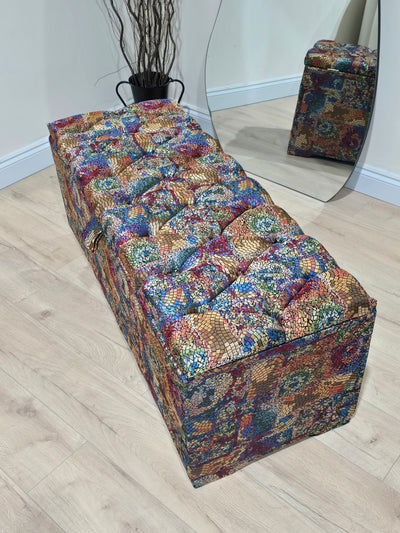 Stained glass embossed multi colour end of bed storage Ottoman,  bay window seat