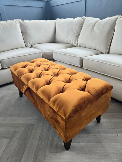 PREMIUM BURNT ORANGE VELVET FOOTSTOOL | POUFFE | FOOTSTOOL | TABLE