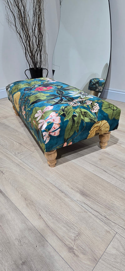 Floral Printed Footstool Luxurious Fabric Bench