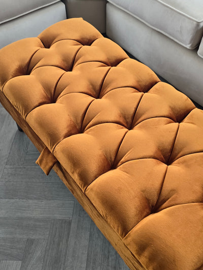 PREMIUM BURNT ORANGE VELVET FOOTSTOOL | POUFFE | FOOTSTOOL | TABLE