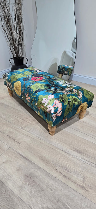 Floral Printed Footstool Luxurious Fabric Bench