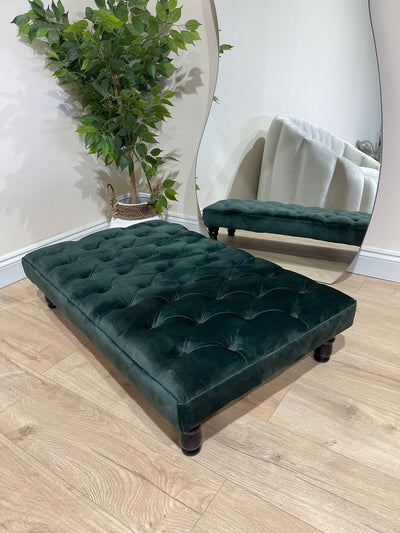 Green coffee table footstool chesterfield tufted matching buttons