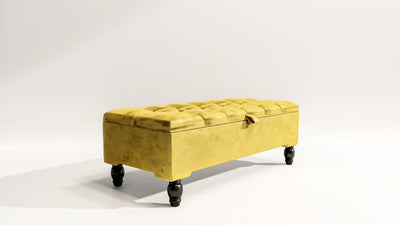 Mustard Gold Ottoman Storage Bench | Gold Velvet Chesterfield Footstool